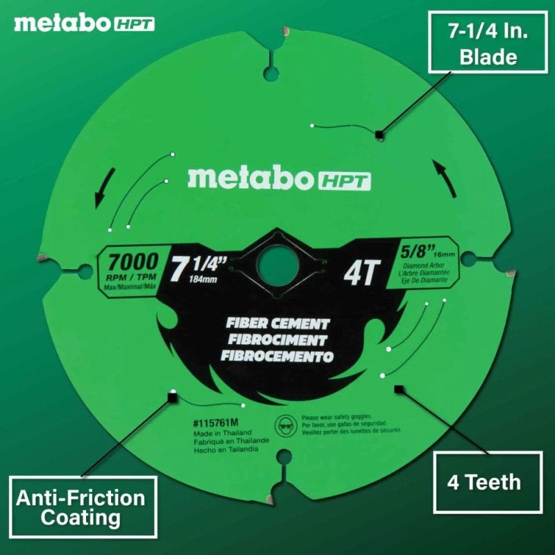Metabo Hpt Fiber Cement 7-1/4 Inch 4-Tooth Saw Blade