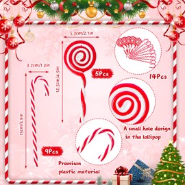 JKJG 14PCS Candy Cane Christmas Decorations, Plastic Candy Canes & Lollipop Ornaments for Christmas Tree