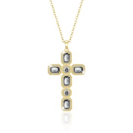 Linawe Cross Necklace for Women, Gold Jewelry Chain Charm Pendant Necklace, Moissanite Crystal Imitation Diamond Cubic Zirconia Necklaces, Catholic Birthday Religious Gifts Mom Grandma