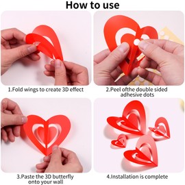 60 Pcs Valentines Day Wall Decorations - 3D Heart Stickers, Waterproof Wall Decals for Home, Bedroom, Wedding, Anniversary, Party, Office, and School Decor (Black)