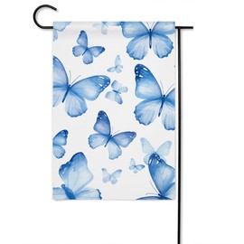 Gkyygk Blue Butterfly Welcome Garden Flag 12x18 Inch Double Sided Seasonal Yard Burlap Banners Outdoor Flag for Men Women