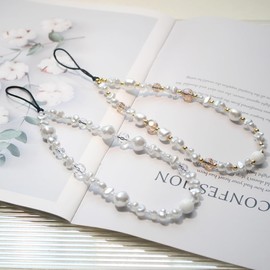 Beaded Camera Wrist Strap, Cute Phone Charms Strap, Pearl Bracelet Wrist Strap, Phone Keychain Decoration for Wallet