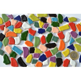 100 g (approx. 45 pieces) fracture mosaic made of ceramic, glossy, 1-3 cm, colourful mix, broken tiles
