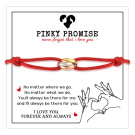QianSiLi Good Luck Gifts Pinky Promise Bracelets for Women, Red String Bracelet With Tricolour Rings Good Luck Gifts Valentine's Day Anniversary Christmas Gifts for Women (Red)