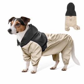 Dog Raincoat, Waterproof Dog Rain Jacket, Adjustable Rain Coat with Leash Hole and Reflective Stripe for Small Medium Dogs, Durable Windproof Puppy Clothes Black-Khaki M