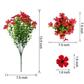 HARSOML Outdoor Artificial Flowers, 8 Bundles Fake Flowers Summer Decoration, No Fade Faux Plastic Shrubs for Garden Patio Porch Window Box Decor, (Fuchisa,Rose Yellow,Red)