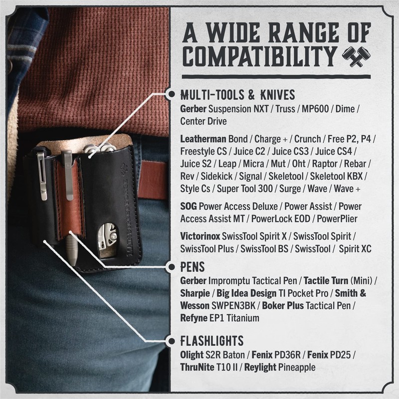 Made in USA Leather EDC Pouch | Leather Multitool Sheath/Holster