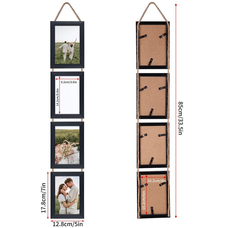 QUTREY Black 4x6 Hanging Picture Frames Set of 2, 4