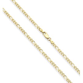 Miabella Solid 18K Gold Over 925 Sterling Silver Italian 3mm Diamond-Cut Figaro Link Chain Necklace for Women, Made in Italy (Length 22 Inches)