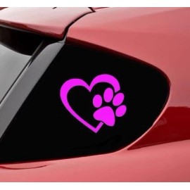 cmi HEART with DOG PAW Puppy Love 4" (color:Pink) Vinyl Decal Window Sticker for