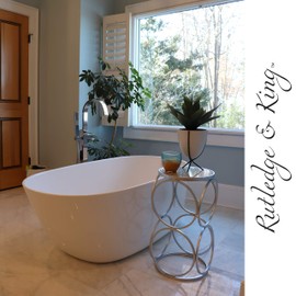 Round End Table - Silver End Table with Marble Top - Round Accent Table - Silver and Marble Metal Side Table - Rutledge & King Britton End Table (Marble/Silver)