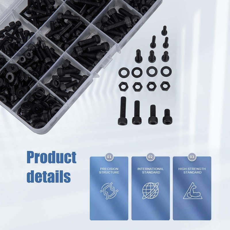 KOXXIAMOQ 600 Pieces M3 M4 M5 Cylinder Screws with Hex