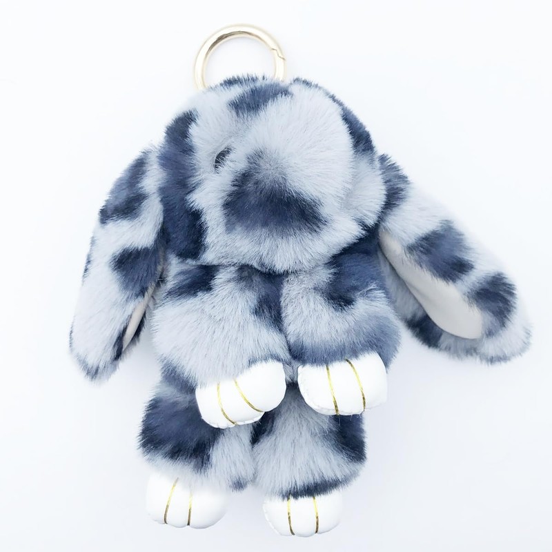 Sqzrpomddy Keychain Cute Leopard Print Rabbit Fluffy Key Ring Bag