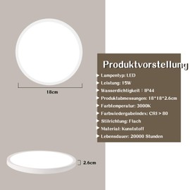 muyuua Ceiling Light LED Ceiling Light Flat Bedroom Lamp 18 cm Bathroom Lamp 15 W Kitchen Lamp Bedroom White Ceiling Lighting Hallway Lamp Ceiling Bathroom Lamp 3000 K for Kitchen Hallway