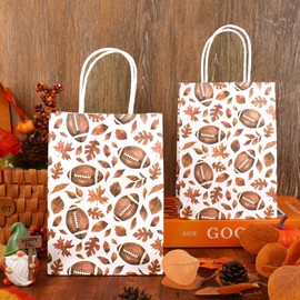 JarThenaAMCS 24 Pcs Fall Football Paper Gift Bags Autumn Leaves Rugby Party Favor Bags with Handle Watercolor Goodie Candy Treat Bag for Thanksgiving Sports Birthday Holiday