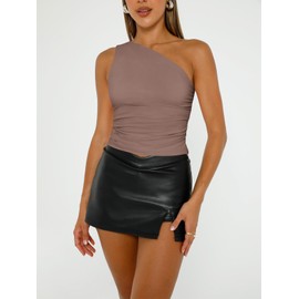 Trendy Queen Womens Going Out Tops Summer Spring Tank Crop Outfit Cute Y2k Shirts Corset Fashion Workout Clothes 2025 CoffeeGrey M