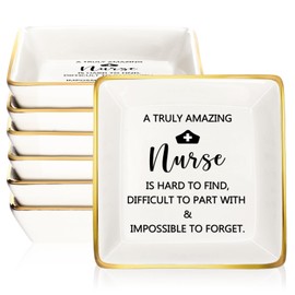 Suzile 6 Pcs CNA Nurses Week Gifts Bulk 2025 for Women Nurses Appreciation Gifts Trinket Dish Ceramic Ring Jewelry Tray Sign Jewelry Dish (Nurse Style)