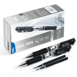 deli Gel Pens, 36 Pcs Retractable Black Ink, 12 Pens with 24 Refills，Medium Point Pen 0.7mm, Smooth Writing, Fast Dry, No Bleed for Journaling Note Taking, Home School Office Supplies