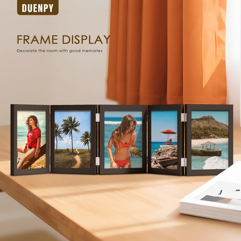 DUENPY 5 Folding 5x7 Picture Frame Horizontal Engineered Wood Accordion