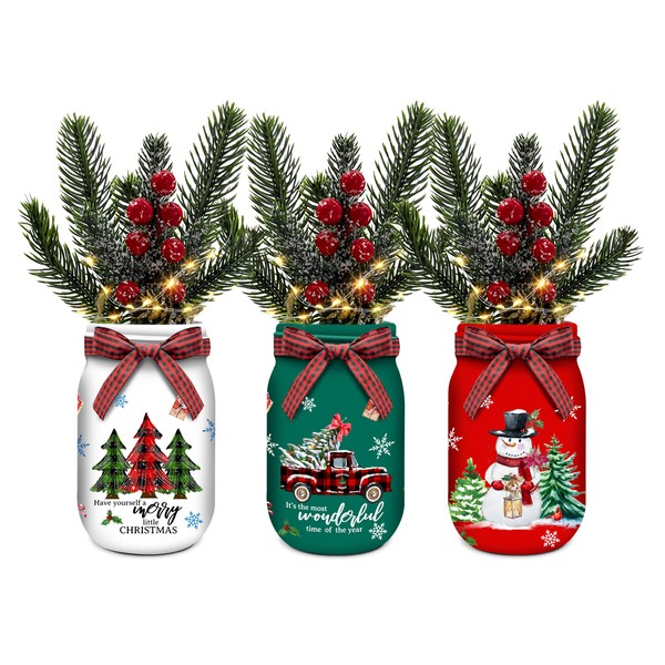 3 Pack Christmas Table Decorations-Glass Bottles with Lights for Christmas Table Centerpieces-Decorative Bottles for Christmas Table Decor, Centerpiece Table Decorations