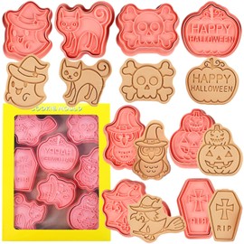 Keepaty Halloween Cookie Cutter Set,8Pcs Halloween Cookie Cutters，Plastic Halloween Cookie Cutter Set - Witch, Ghost, Skull,Black Cat,Woodpecker, Tombstone, Pumpkins,for Kitchen Baking.