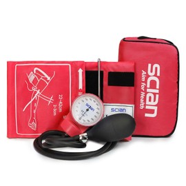Scian Scian Aneroid Sphygmomanometer - Manual Blood Pressure Cuff with D-Ring Universal Cuff 10-16", Carrying Bag for Nurse Doctor Senior Adult (Red)