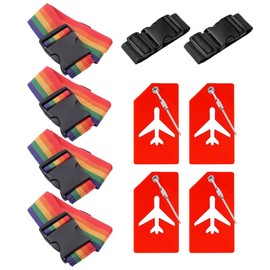 Pack of 4 Luggage Straps & 4 Luggage Tags & 2 Pieces Add a Bag Luggage Straps, Luggage Strap Strap, Adjustable Luggage Straps, Eye-catching Luggage Strap for Suitcases (Colourful)