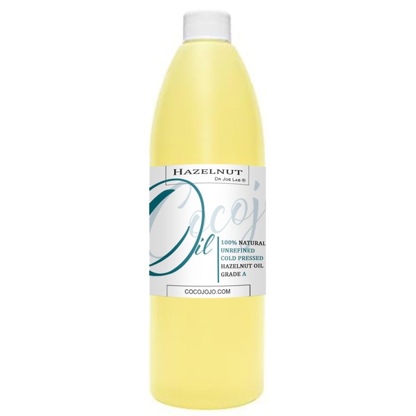 cocojojo Hazelnut Oil - Pure Natural Unrefined 16 oz Hair Skin Hydrating Moisturizing Hydrating