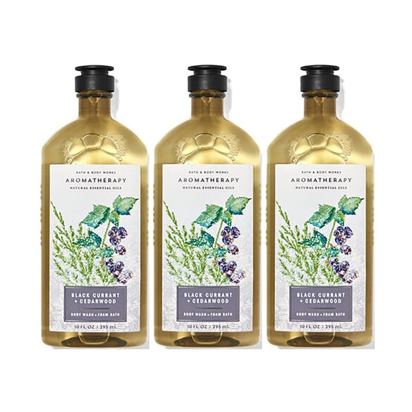 Bath & Body Works Aromatherapy Body Wash & Foam Bath, Gift Sets 10 fl oz per Bottle (3 Pack) (Black Currant + Cedarwood)