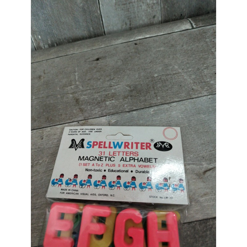 Vtg Spellwriter Magnetic 31 Alphabet Refrigerator Letters NOS Hanger Unpunched