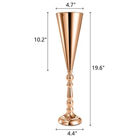 ZEAYEA 2 Pieces Metal Flower Trumpet Vase, 19" H Wedding Centerpieces Vase, Flower Vases for Anniversary Ceremony Party Birthday Event Aisle Home Table Decoration, Gold