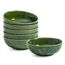 vicrays Ceramic Pasta Bowls Set, 32 Ounce Soup Bowls, Large Salad Bowls, Chip Resistant, Dishwasher Microwave Safe, Fluted stoneware Bowls for Kitchen, Serving Bowls, Set of 6 (Green)