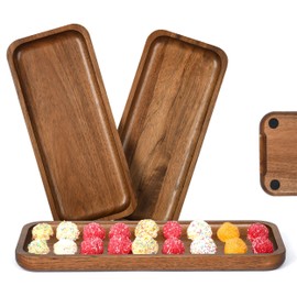 Acacia Wooden Tray Pack of 3 - Wood Serving Tray, Rectangle Cheese Tray - Charcuterie Boards, Wooden Trays for Decor, Vegetables, Fruit, Appetizer Tray (11.8 x 5.11 inches)