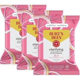 Burt's Bees Facial Cleansing Towelettes for Normal to Oily Skin, Pink Grapefruit, 30 Count (Pack of 3)
