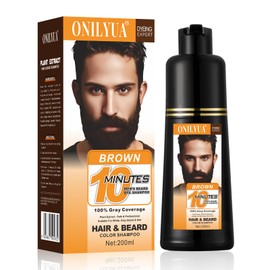 Men's Beard Dye 3 in 1, Brown Beard Hair Dye Shampoo for 100% Root Touch Up