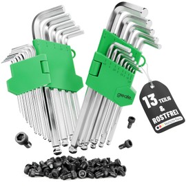 greate. 2 x Hex Key Set with Ball Head 13 Pieces - 1.27 to 10 mm Allen Key Made of CRV Steel with Sturdy Folding Holder - Hex Key Set, Hex Key Set