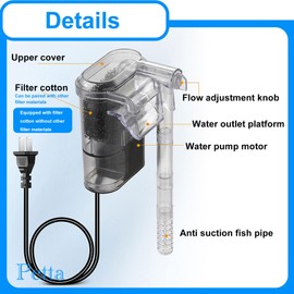 Petta Quiet Hang on Aquarium Filter for Betta, Slim HOB Fish Tank Filter for 3-10 Gal Planted Aquariums & Aquascaping with 1 Pre-Filter Sponge ，Adjustable Flow，250L/H