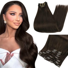 Full Shine Darkest Brown Clip in Hair Extensions for Women 7 Pieces Hair Extensions Clip in Real Human Hair 120 Grams 16 Inch Human Hair Extensions Clip ins