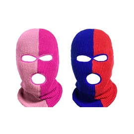aoozleny 3-Hole Two Color Knitted Hats Ski Mask Balaclava, Full Face Mask for Cycling/Skiing, 2 Pairs (Pink+Rosered, Red+Blue)