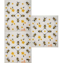 Anneko Swedish Dishcloth/Sponge Cloth Yellow + Black Honey Bees (3-Pk Yellow/Black Bees)