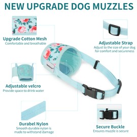 Dog Muzzle for XL Large Dogs, Soft Nylon Print Muzzle Anti Biting Barking Chewing, Air Mesh Breathable Drinkable Adjustable Pet Muzzle for Medium Large Dogs Cyan Flower XL