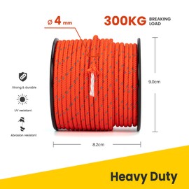 BROTREE Tent Guy Rope 4mm 30m Reflective Guy Line Heavy Duty Guide Rope with 6Pcs Aluminum Tensioners for Tent Gazebo Awning Camping (Neon Orange)