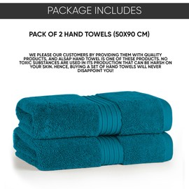 ALSAP Blue Lagoon Hand Towels Pack of 2 - Ultra Soft Super Absorbent 700 GSM Egyptian Cotton Towels - Bathroom Linen Sets - Luxury Hotel Quality Cotton Hand Towels Set Convenient Size 50x85 cm