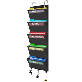 Organizador de archivos semanal para colgar en la puerta, organizador de pared de carpetas colgantes con 5 bolsillos grandes para papeles, gráficos, c