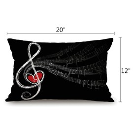 Treble Love and Music Notes Cotton Linen Decorative Throw Pillow Case Cushion Cover Pillowcase for Couch Sofa Bed,12 X 20 Inches