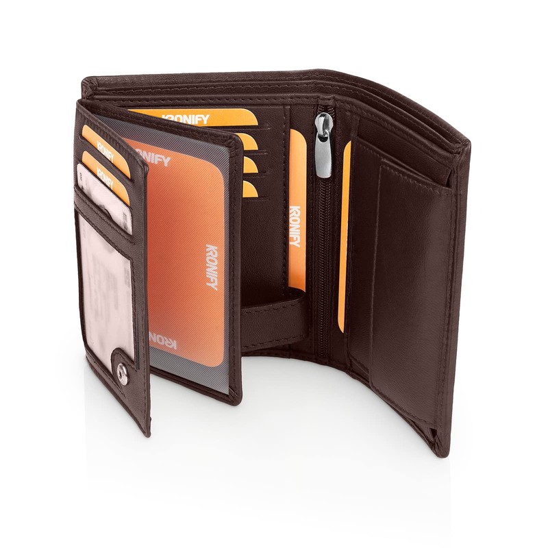 KRONIFY Men's Leather Wallet, Genuine Leather Wallet, RFID Protection, Landscape