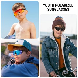 STORYCOAST 3 Pack Polarized Youth Baseball Sunglasses for Boys Girls Age 6-12 Sports Softball Cycling for Kids UV Protection 3Pack-Black+Black Blue+Black Red