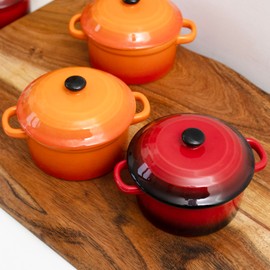 Ombre Stoneware Mini Casserole Dishes 300ml Set of 4 Red Orange Oven Safe Lidded Pots