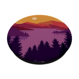 marabonsDesignsForMountainFans Mountain Pine Tree Landscape Lake Sunset Scene Retro Colors PopSocket Adhesive PopGrip for Smartphones with Smooth, Hard, Plastic Cases - Black
