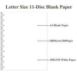 (3-Pack) Letter Size Blank Refill Paper, 11-Disc Discbound Blank Paper, 300Sheets / 600Pages TUL Blank Filler, 100gsm, White, 8.5'' x 11''